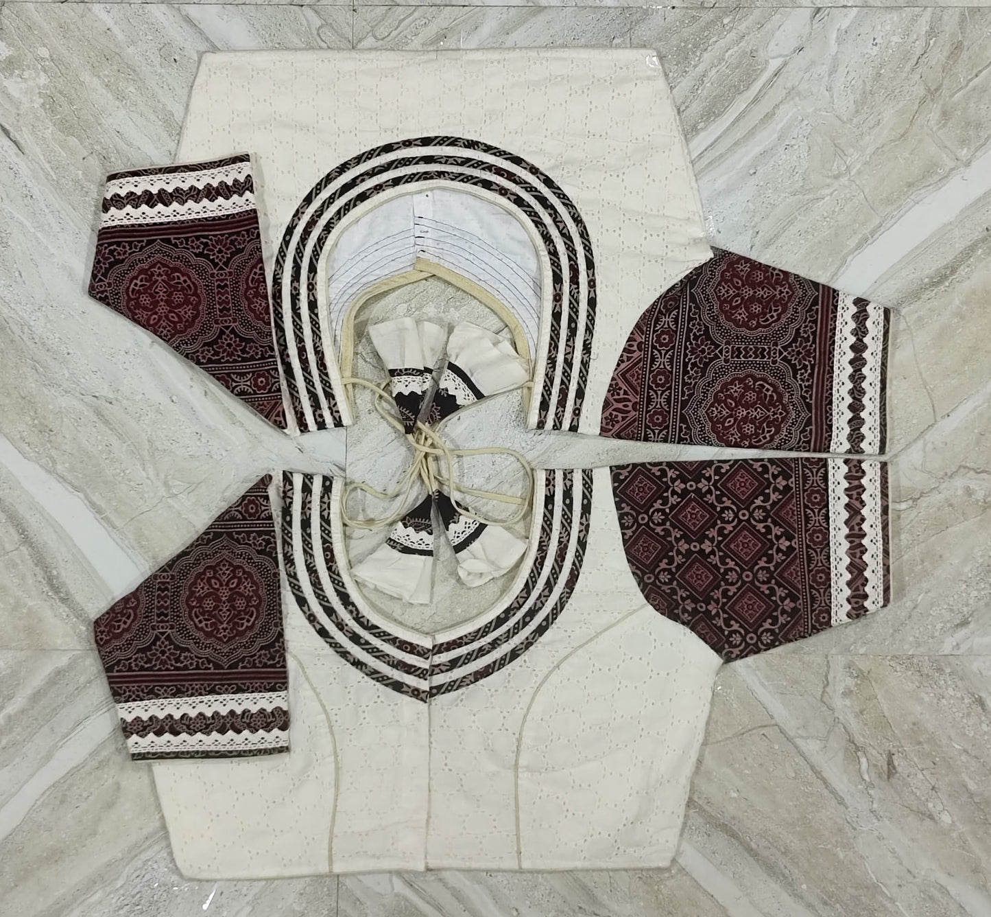 Hakoba with ajrakh/gamcha Mix and match collection - Premium Ready made blouse
