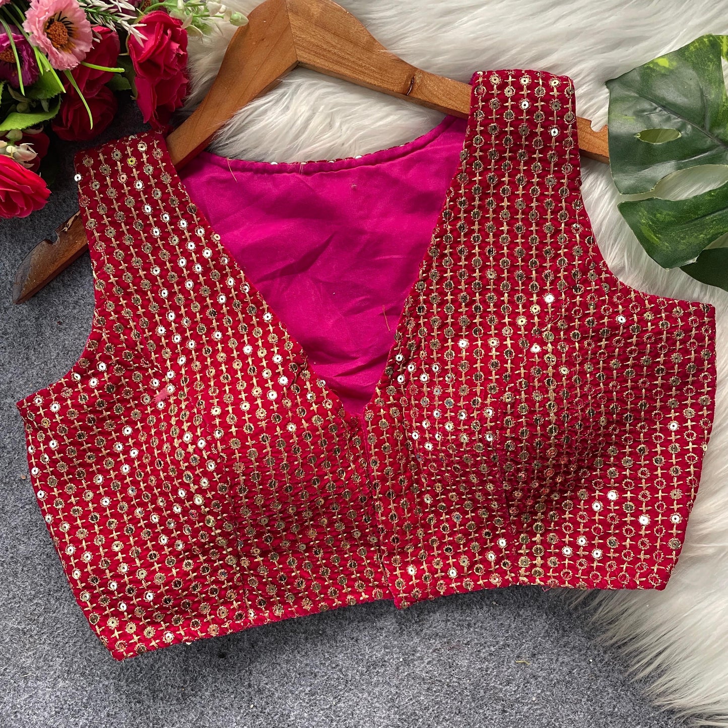 9000 velvet with sequins work ready made blouse
