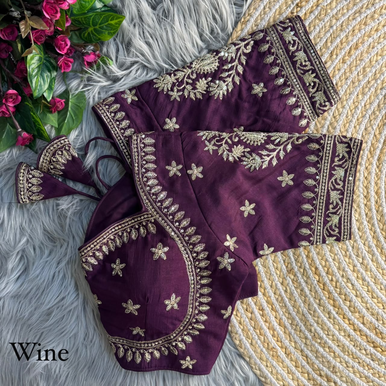 Heavy zari sequins work ready made blouse