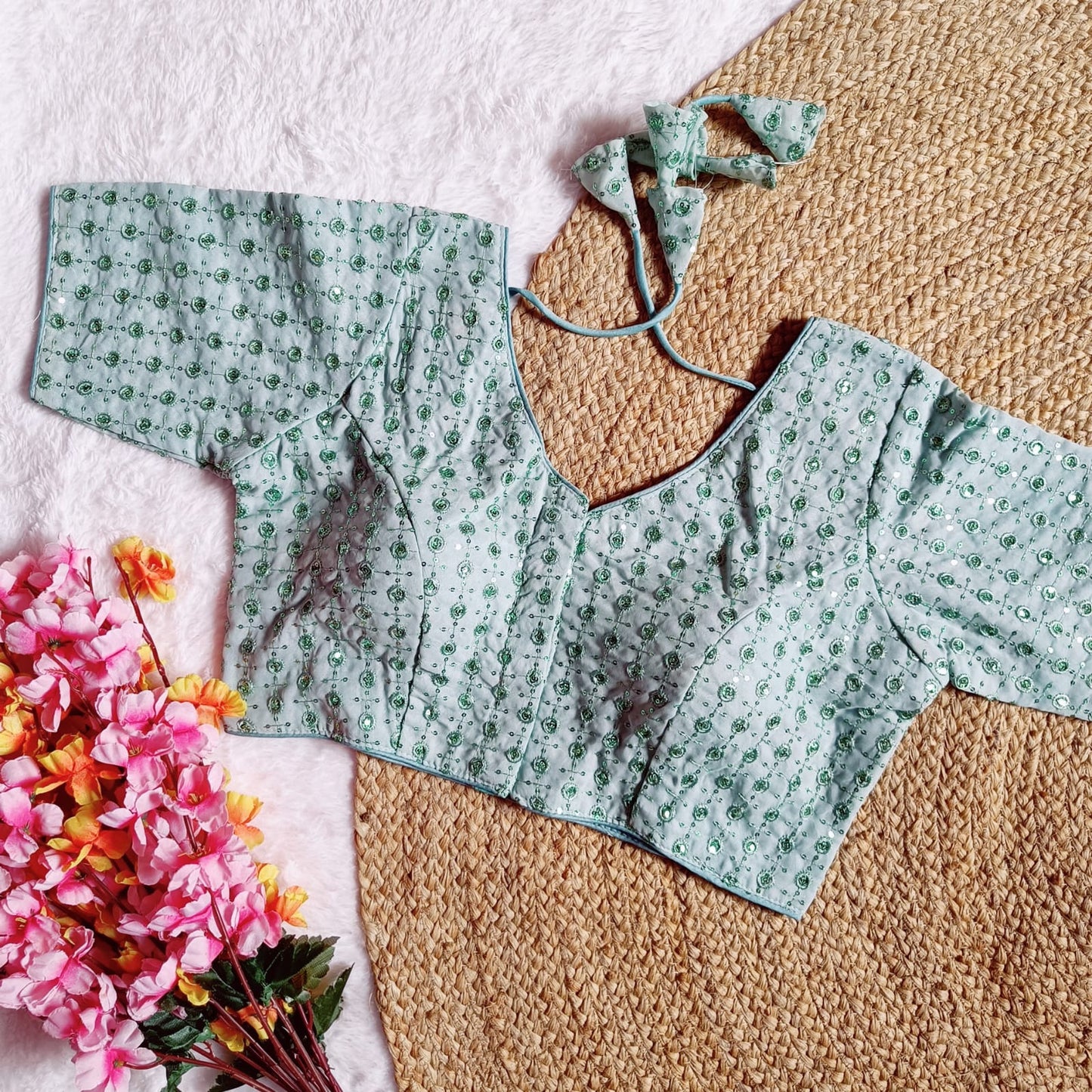 Georgette fabric with sequins work ready made blouse