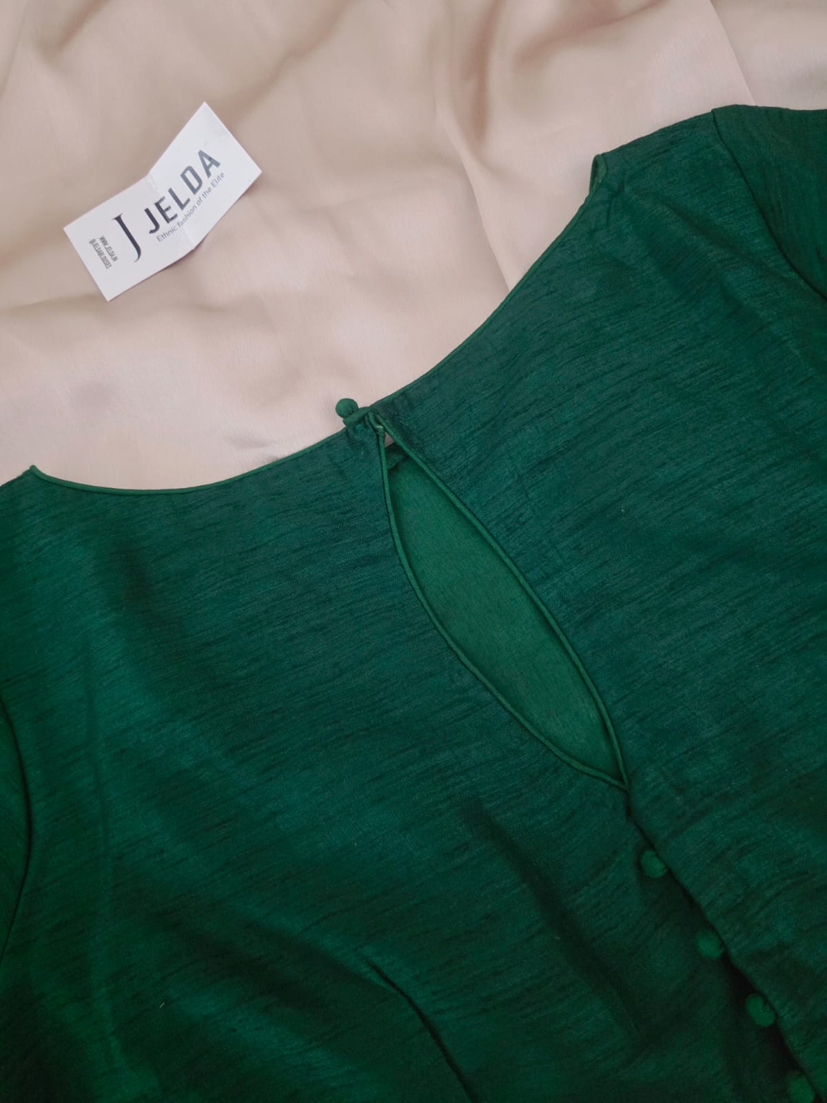 Pure dupion silk Green Boatneck Elbow Sleeve custommade blouse