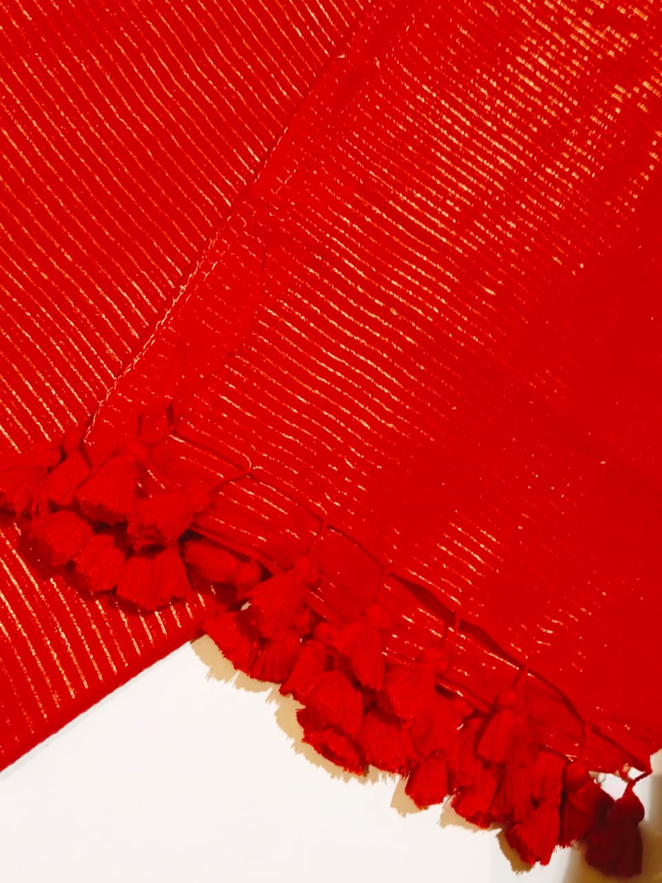 Handloom Tissue Mul Series: Metallic Stripes & Handcrafted Tassels