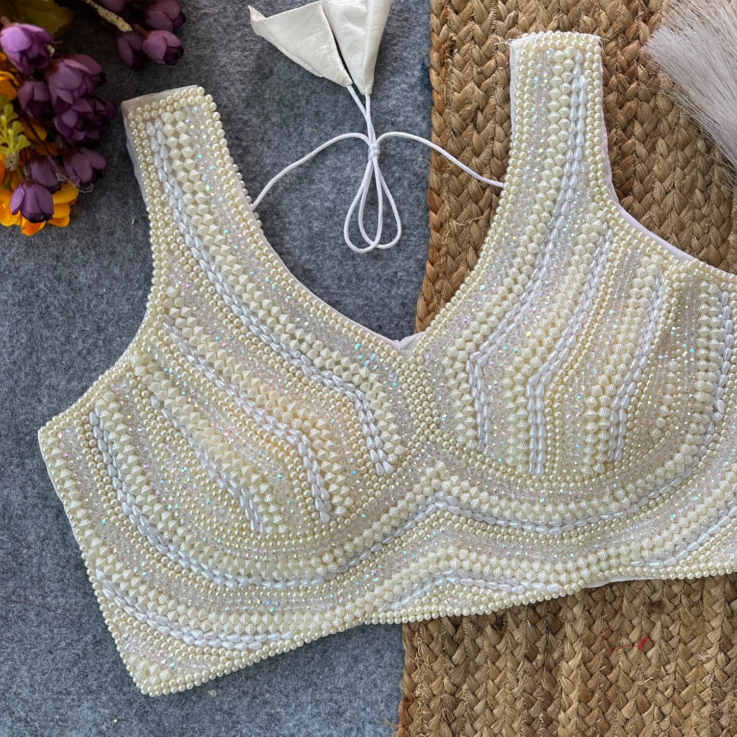 Presenting beautiful handcrafted pearl work ready made blouse