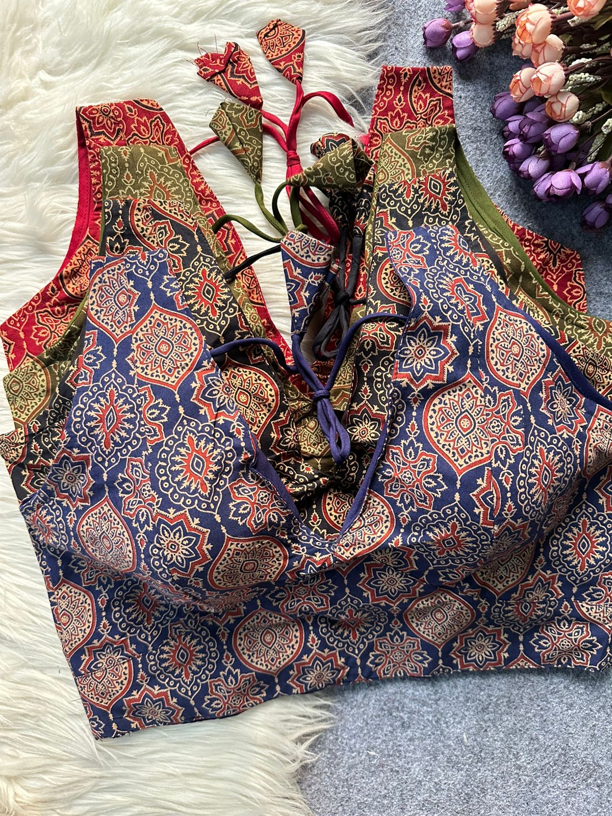 Ajrakh cotton galaxy sleeveless ready made blouse