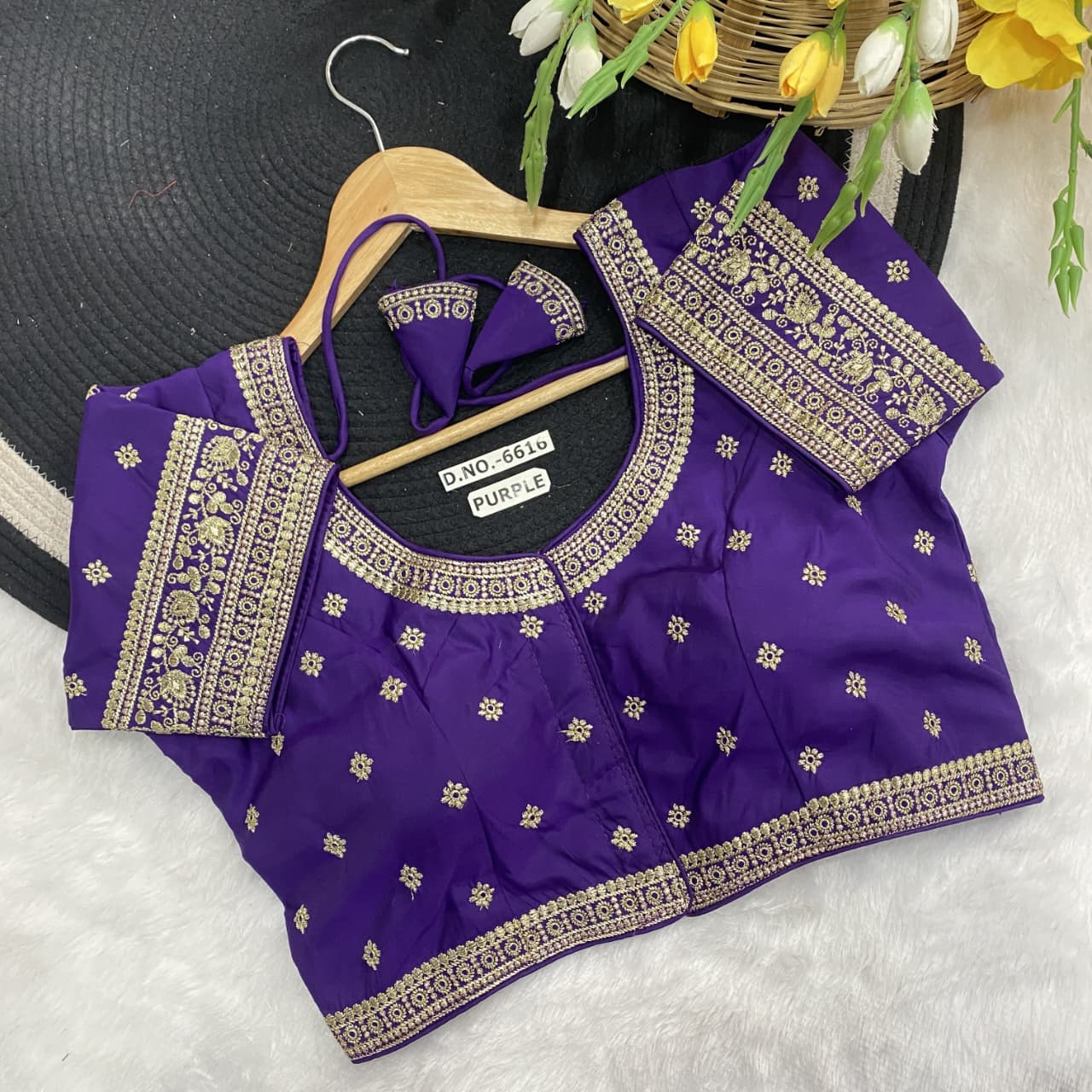Slub silk embroidery ready made blouse