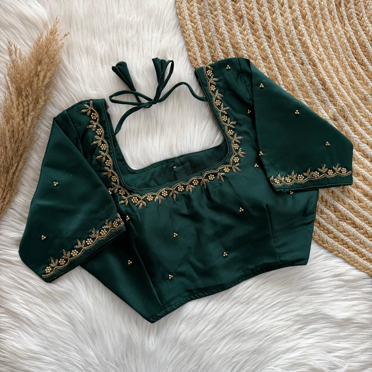 Beautiful handwork front part of blouse and sleeve ready made blouse
