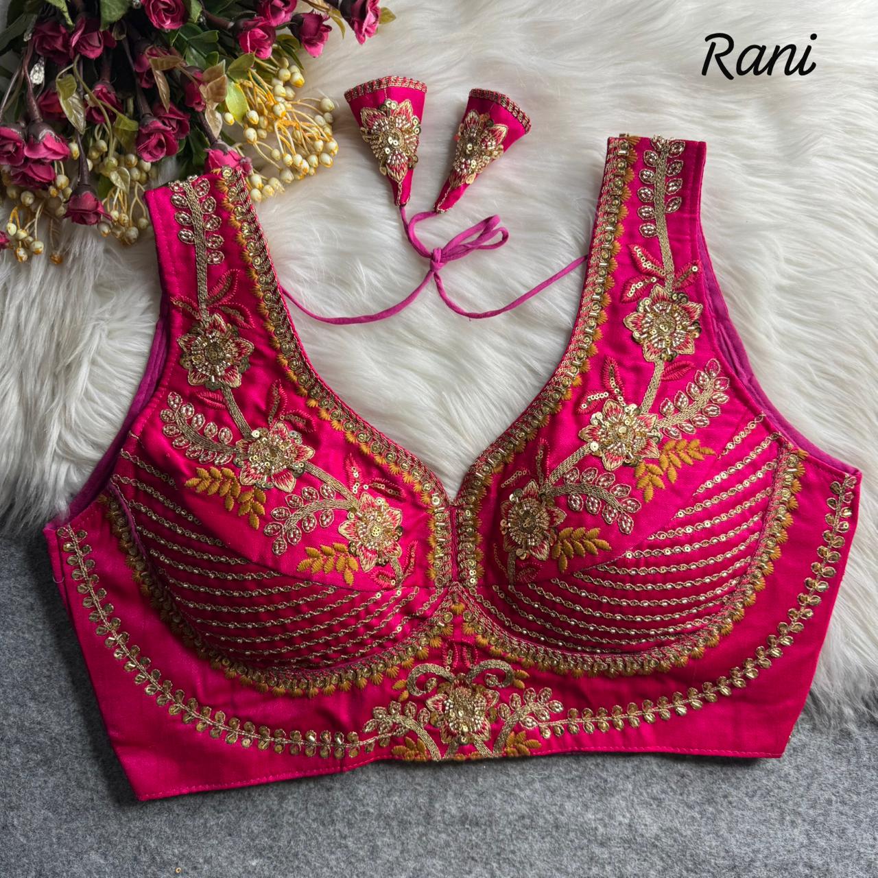 Heavy zari + sequins & beads work ready made blouse
