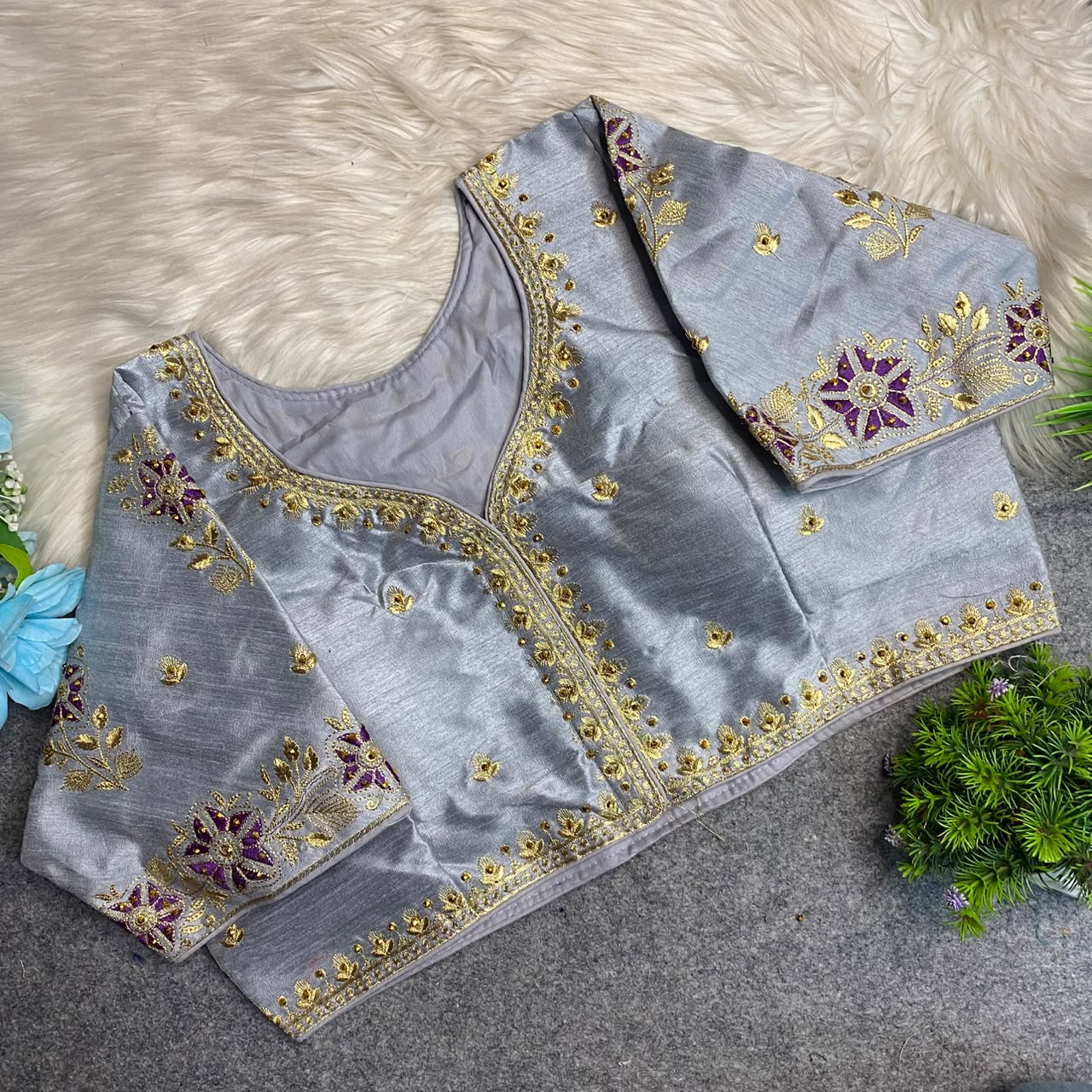 Heavy Embroidery Work ready made blouse
