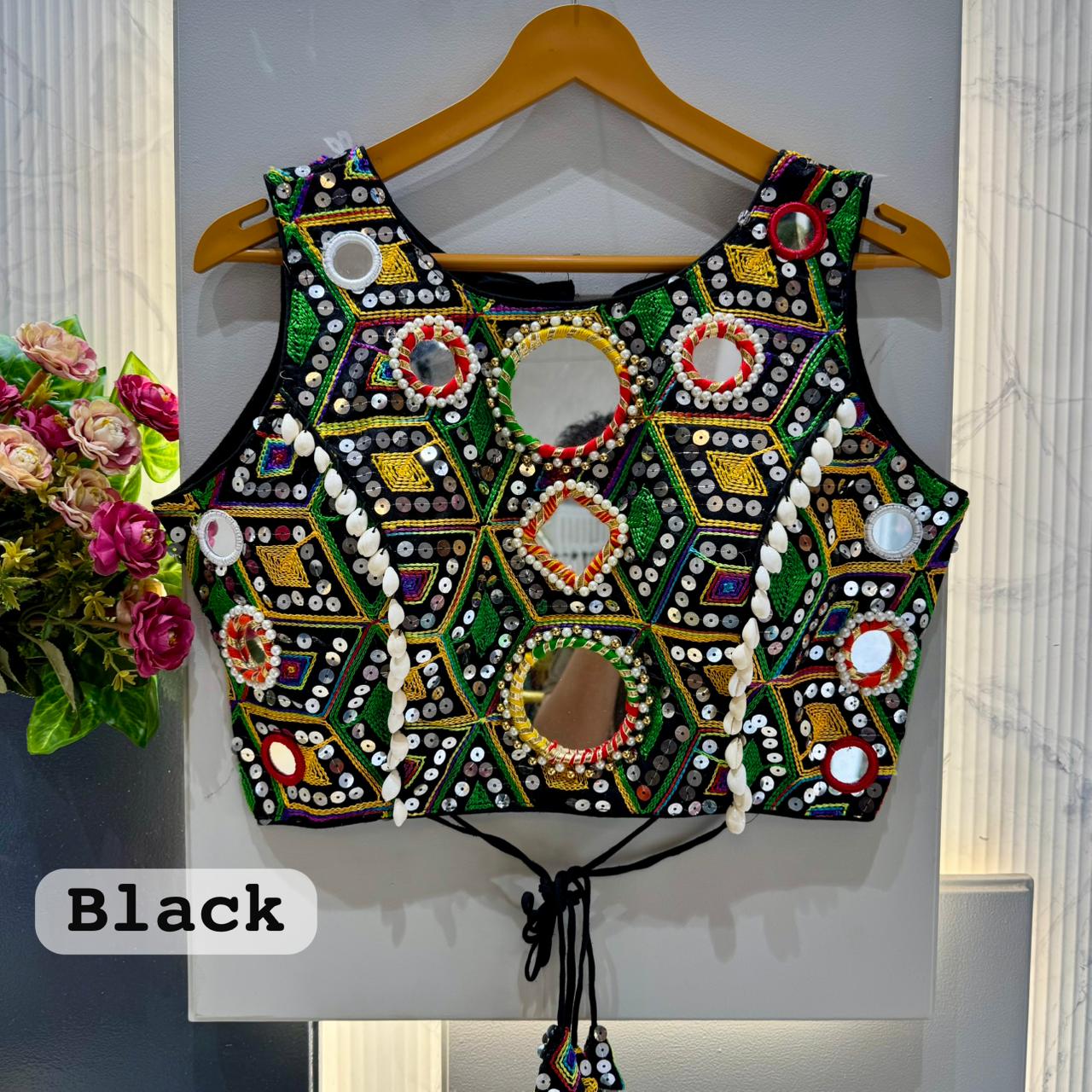Heavy thread sequins & hand mirror work ready made blouse