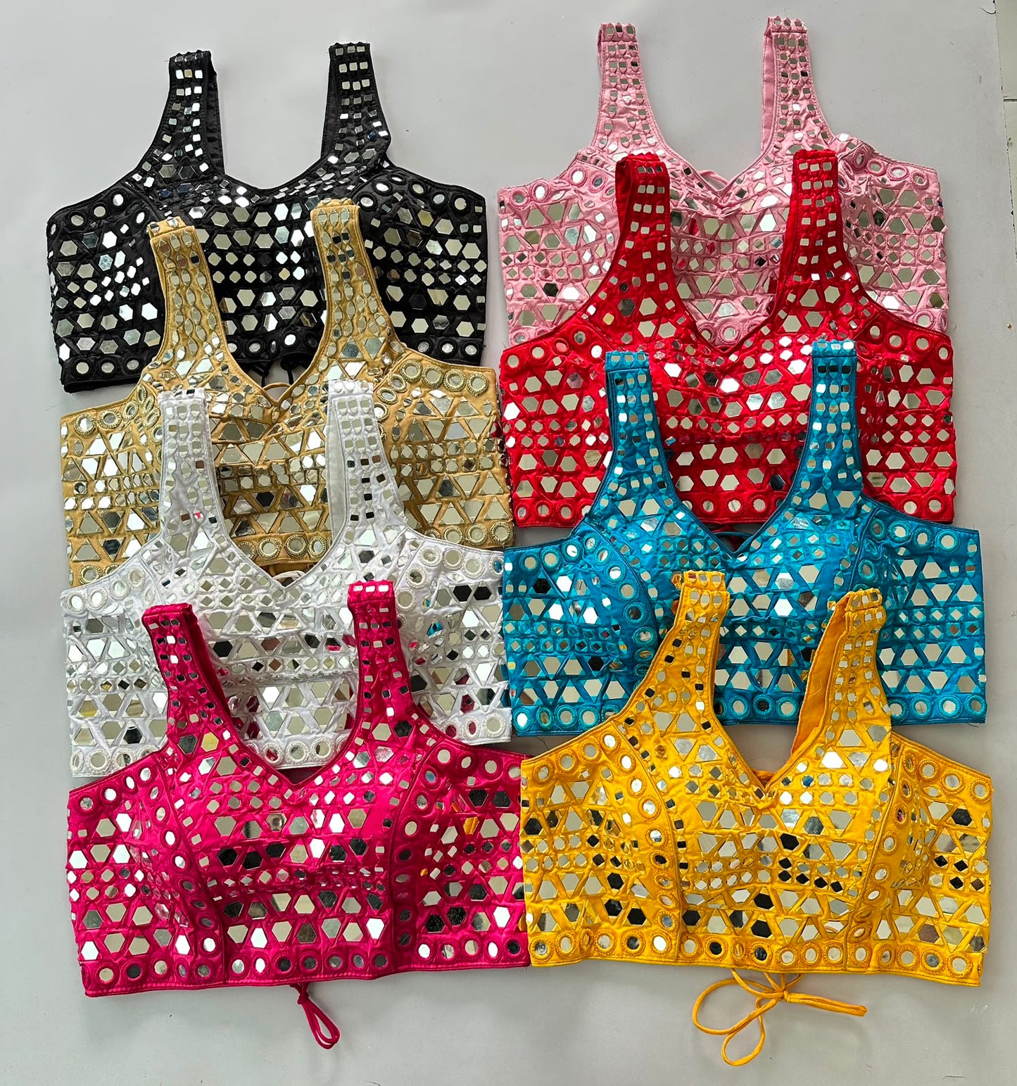 Beautiful handwork original mirror all over ready made blouse