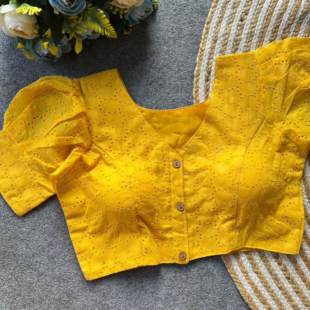 Pure hakoba cotton puff sleeve ready made blouse