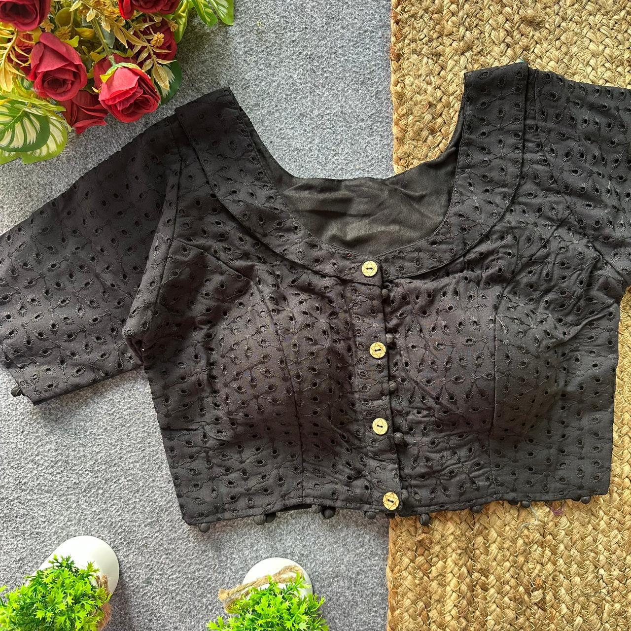 Pure hakoba cotton puff sleeve ready made blouse
