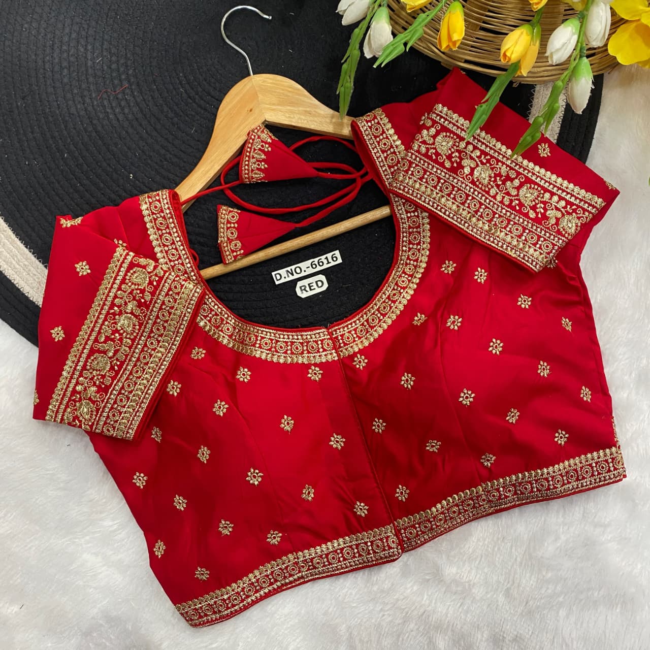 Slub silk embroidery ready made blouse