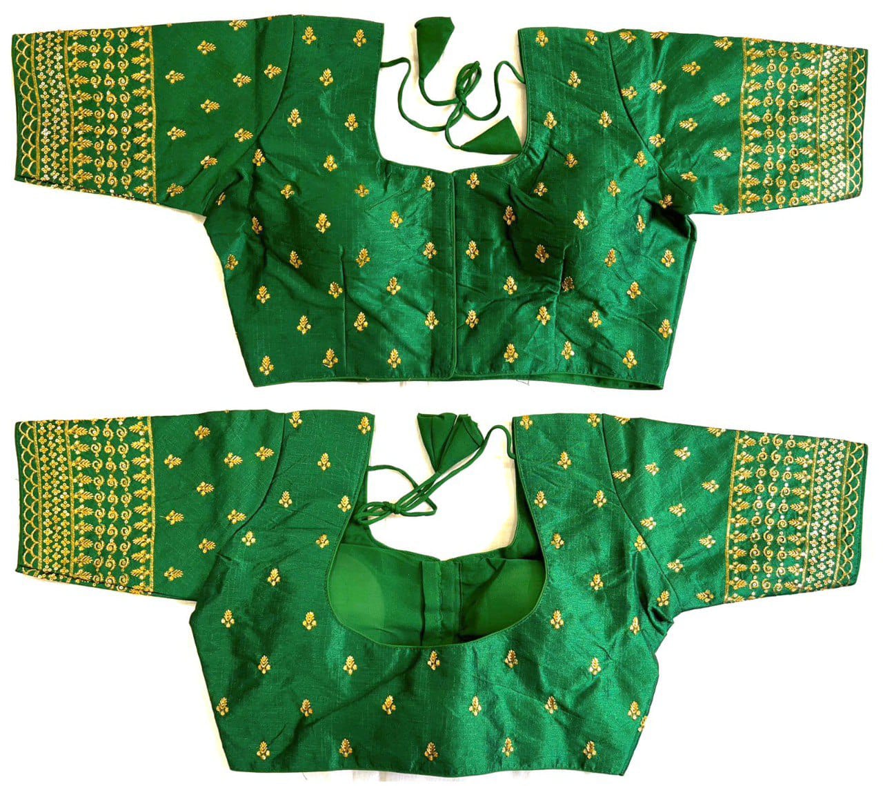 Heavy Silk fabric sequins work, thread and zari work ready made blouse