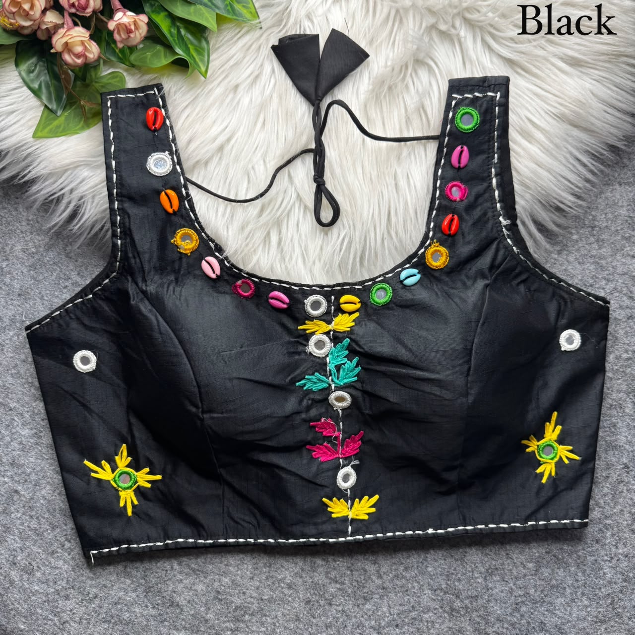 Multi Handwork Thread + Hand Mirror Work ready made blouse