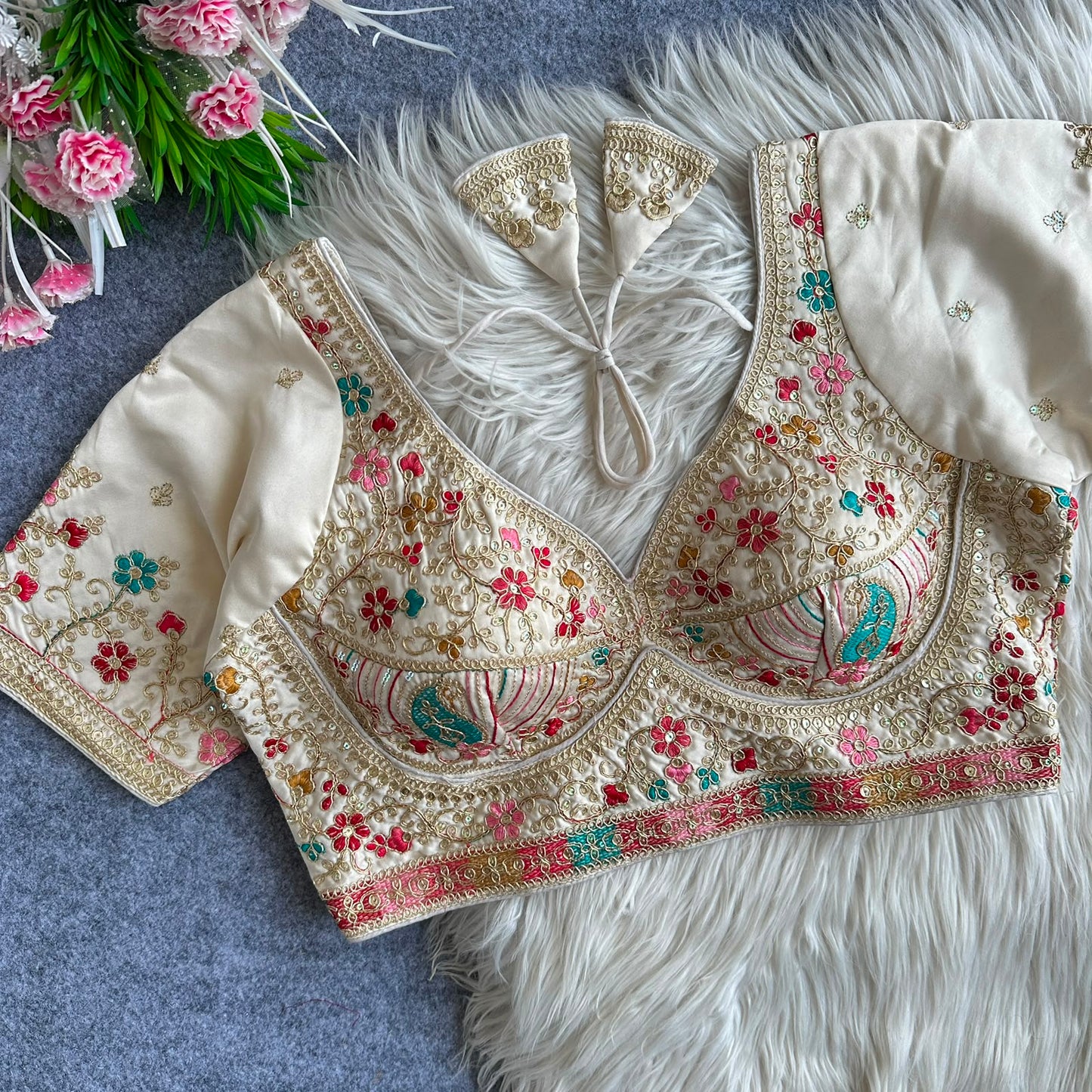 Heavy Embroidery Work ready made blouse