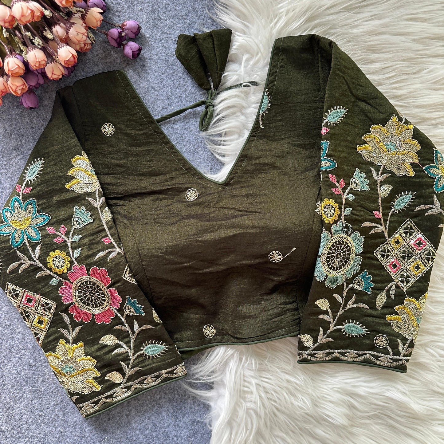 Presenting multi sequins work ready made blouse