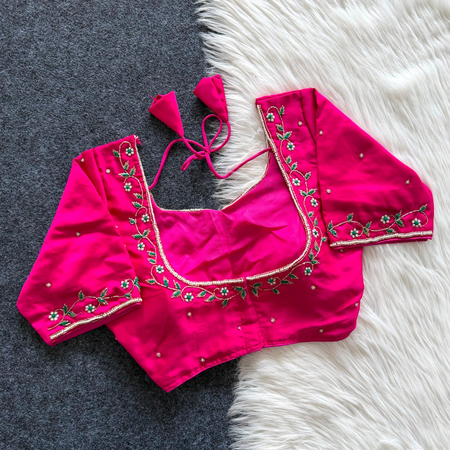 Beautiful handwork all over  blouse with hand thread touch all over ready made blouse