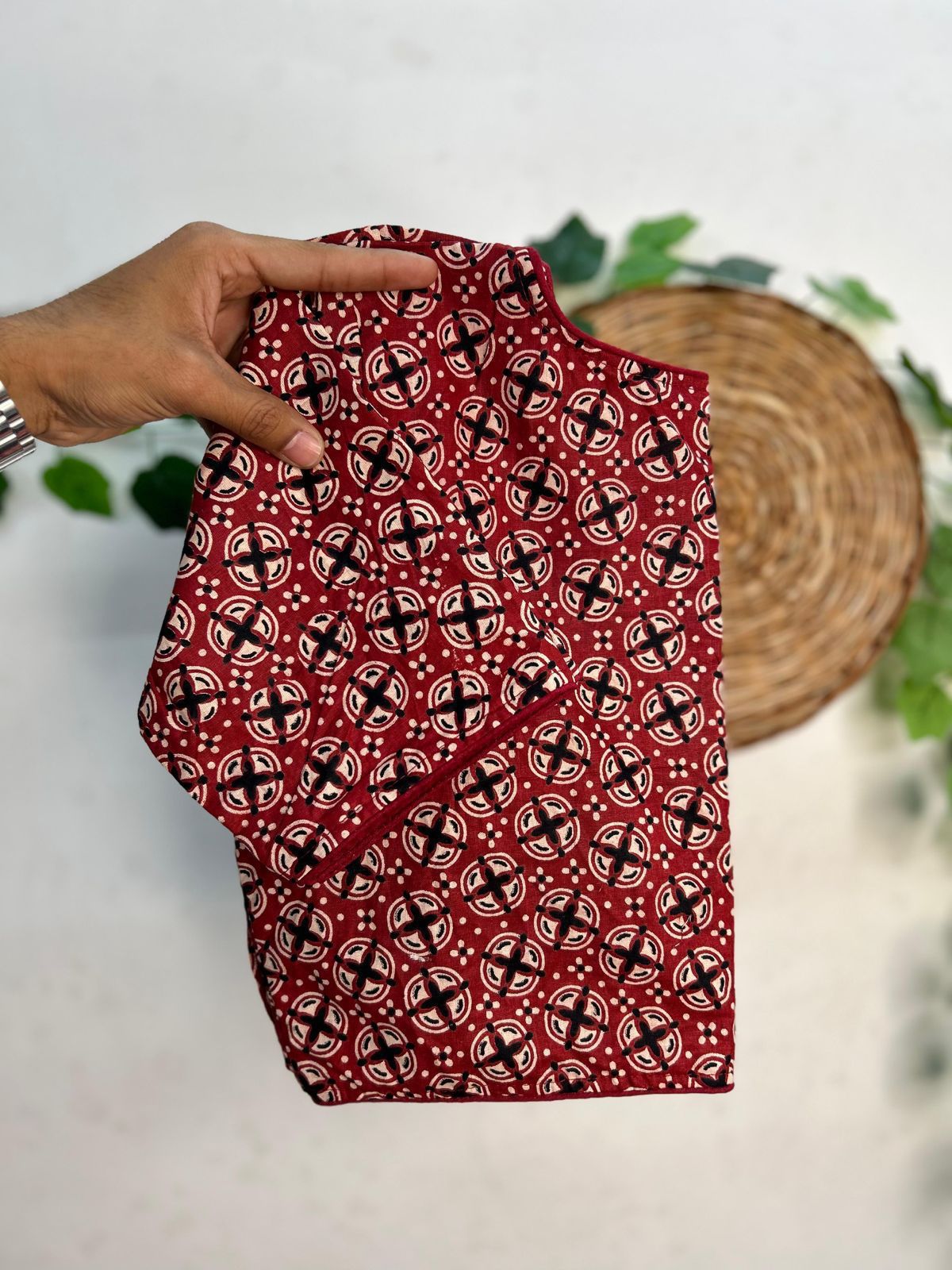 Pure ajrakh cotton ready made blouse