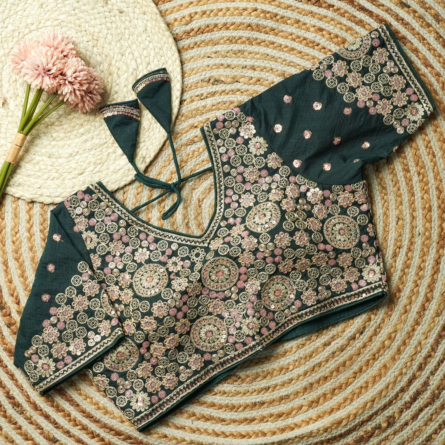 Beautiful multi work with sequins all over ready made blouse