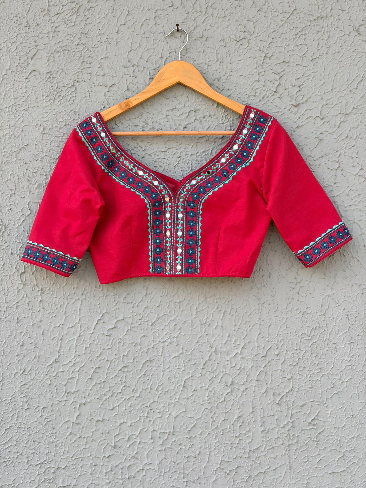 Cotton mirror embroidered designer blouse