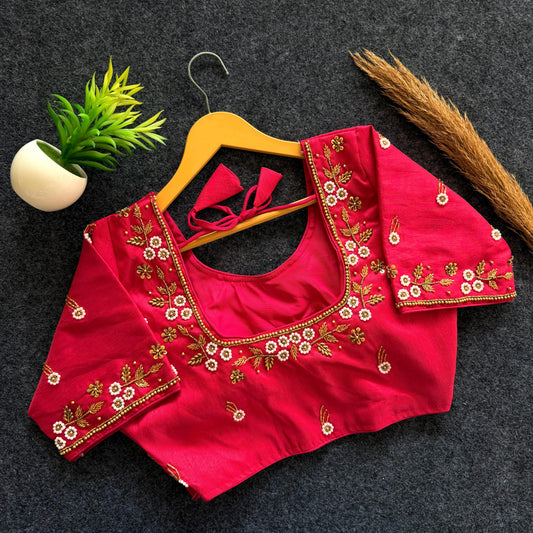 Beautiful handwork all over front and sleeves with designer handwork ready made blouse