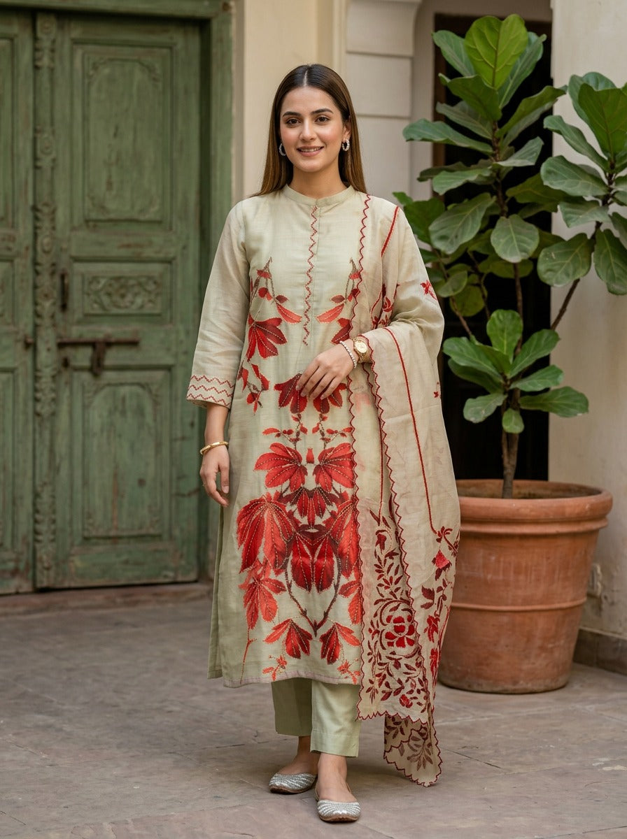 Pure Linen hand kantha work salwar suit