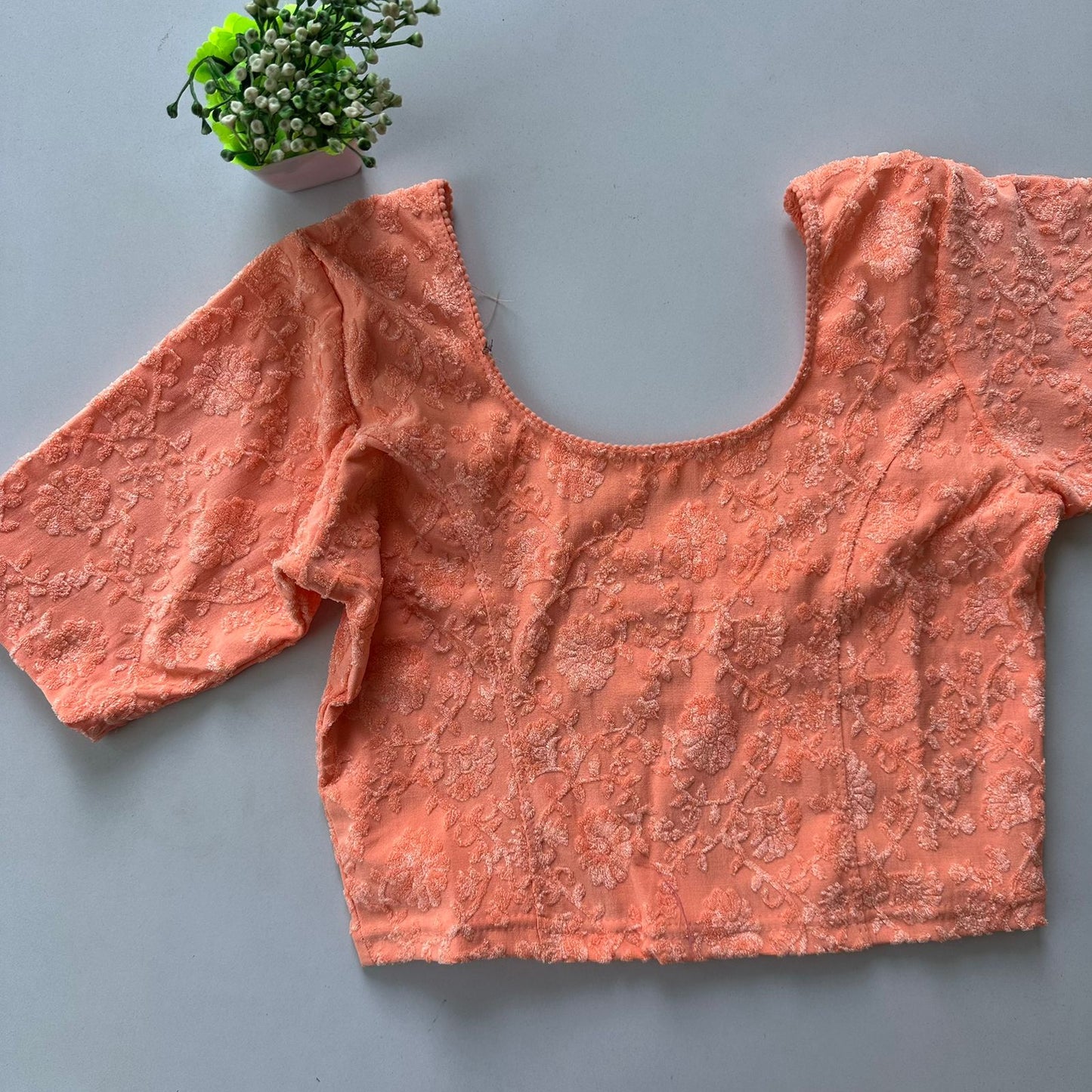 Polyester stretchable with self jacquard design ready made blouse