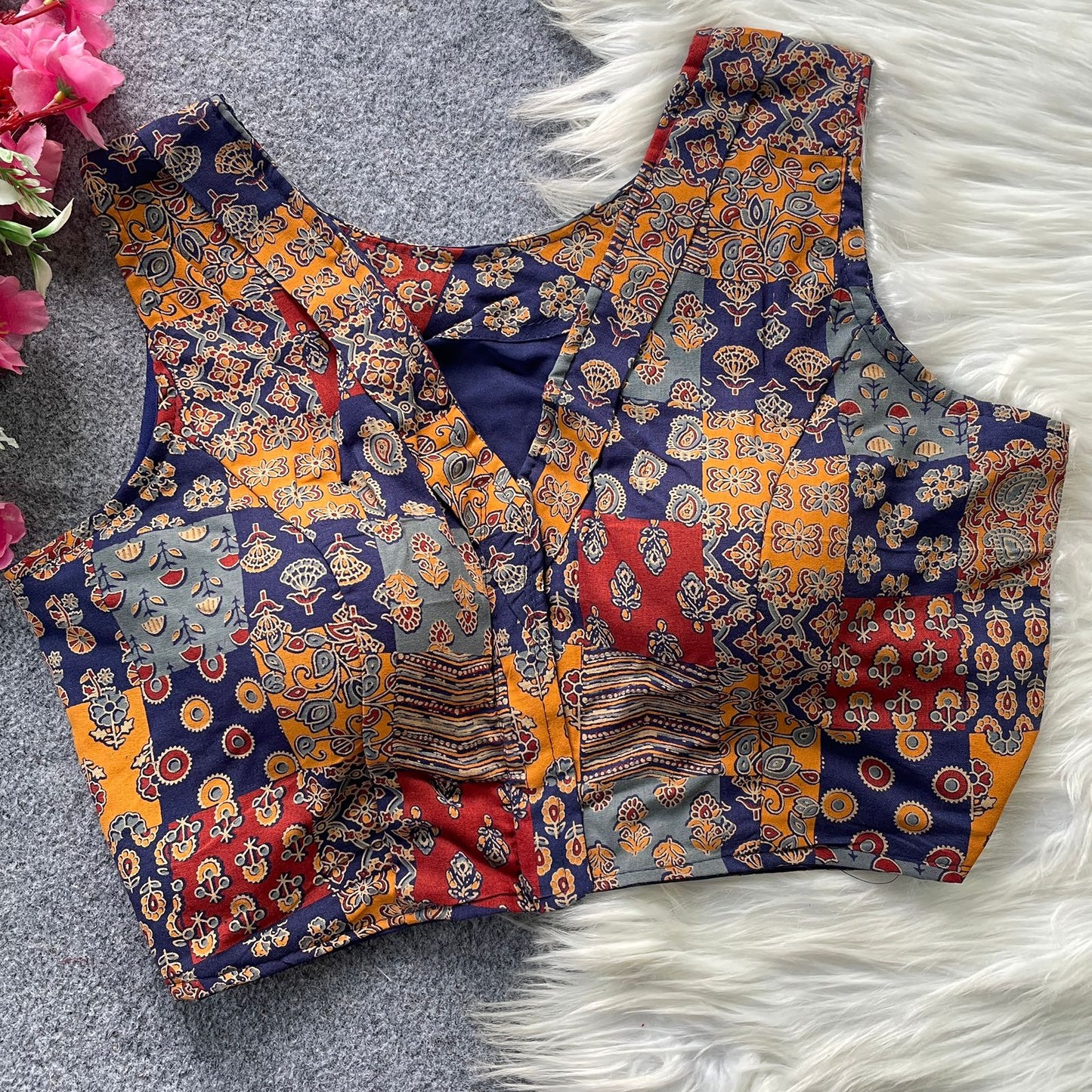Original ajrakh cotton handloom cotton print ready made blouse