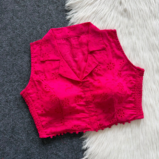 Beautiful embroidery work with elastic attach for better fitting ready made blouse