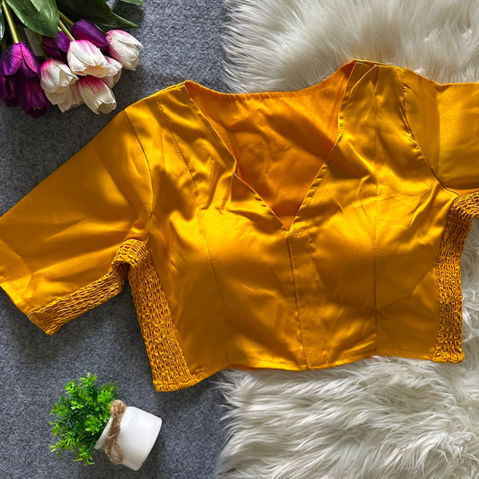 Soft silk fabric with elastic attach for better fitting ready made blouse