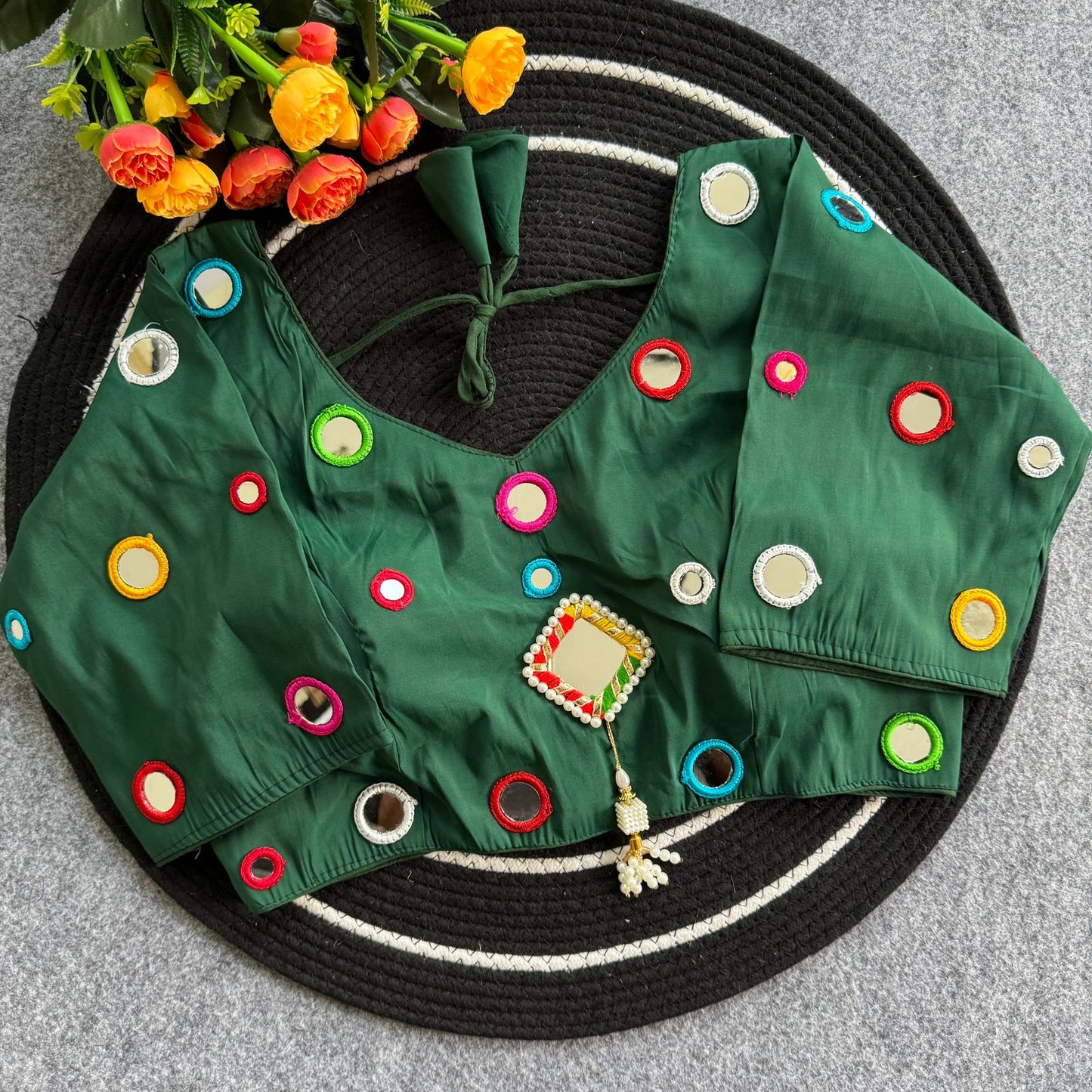 Pure Roman Silk mirror work ready made blouse