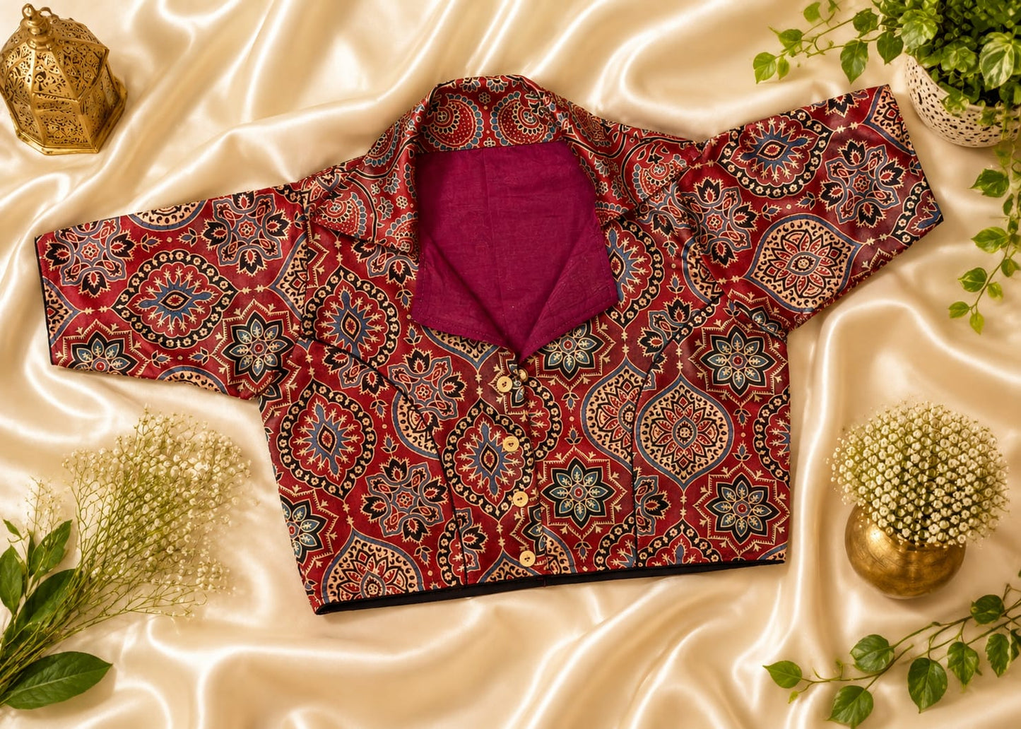 Pure modal silk collar neck ready made blouse