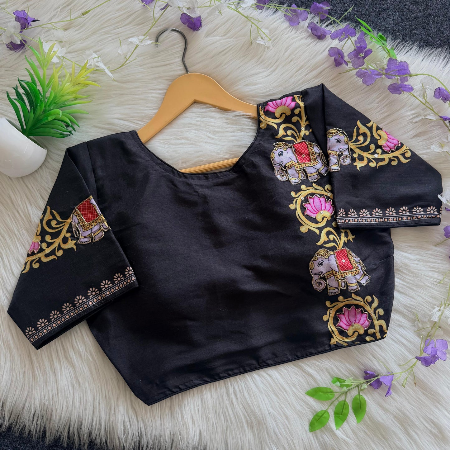 Pure silk fabric with Decent print ready made blouse