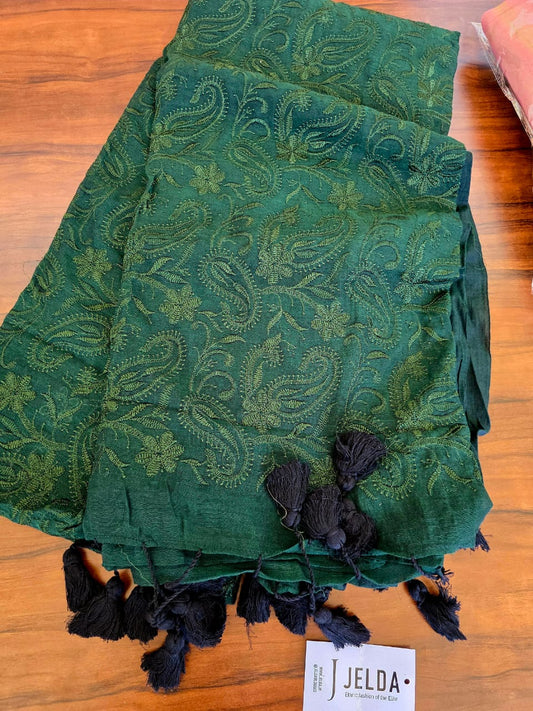 Tone-on-Tone Chikankari Artistry: Handloom Pure Mul Cotton Saree