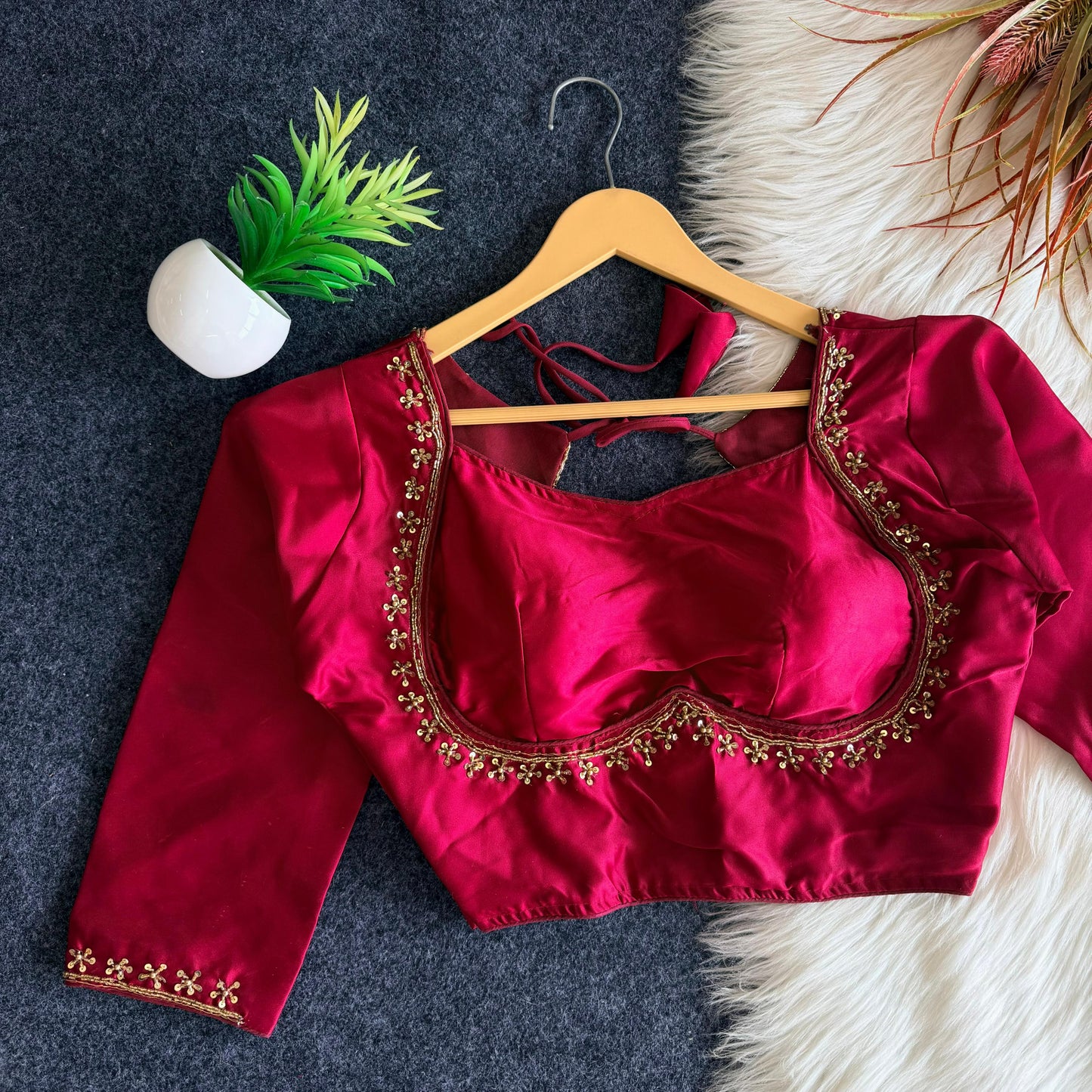 A beauty of golden handwork and sequins all over ready made blouse