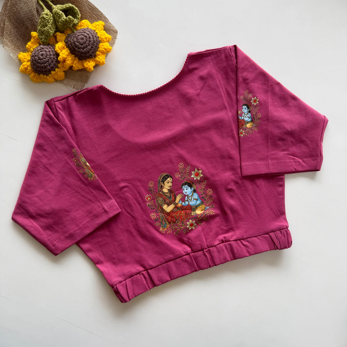 Beautiful block print with elastic ready made blouse