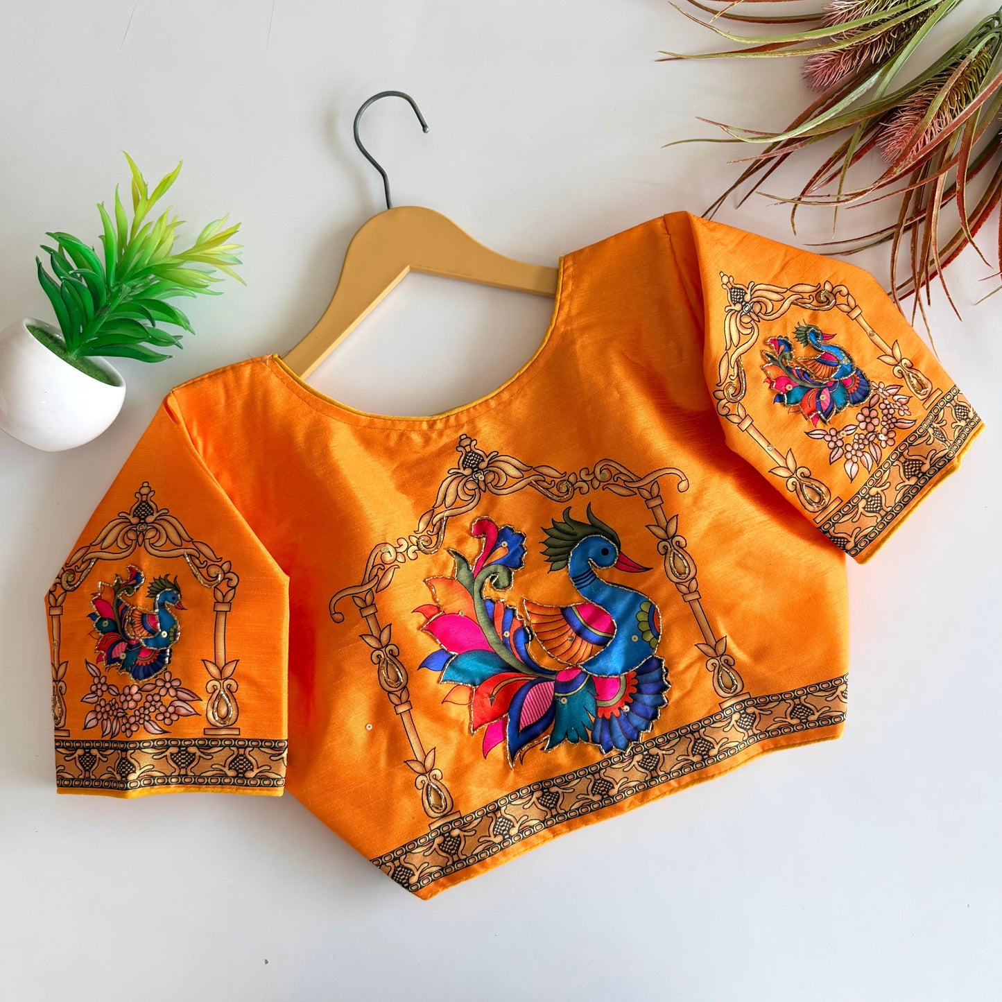 Pure silk fabric with Decent print ready made blouse