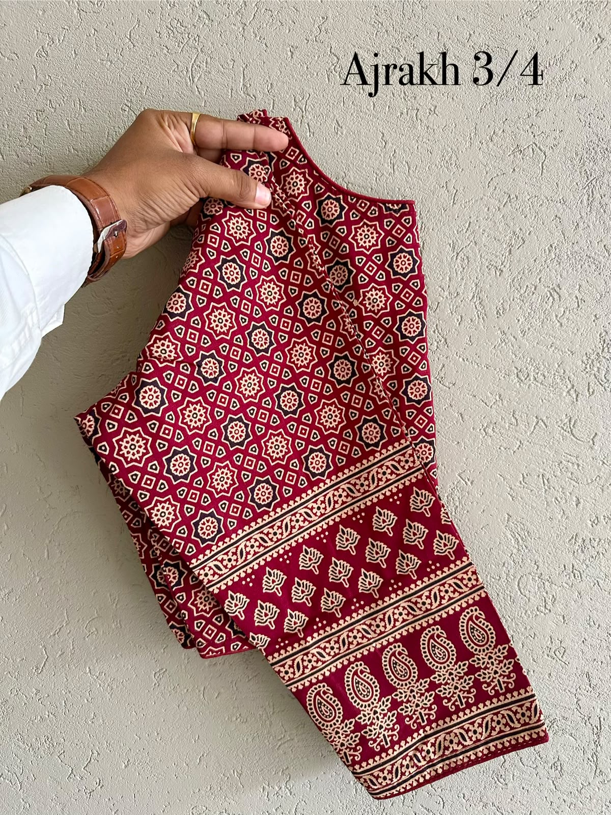 Ajrakh block print 3/4th sleeve ready made blouse