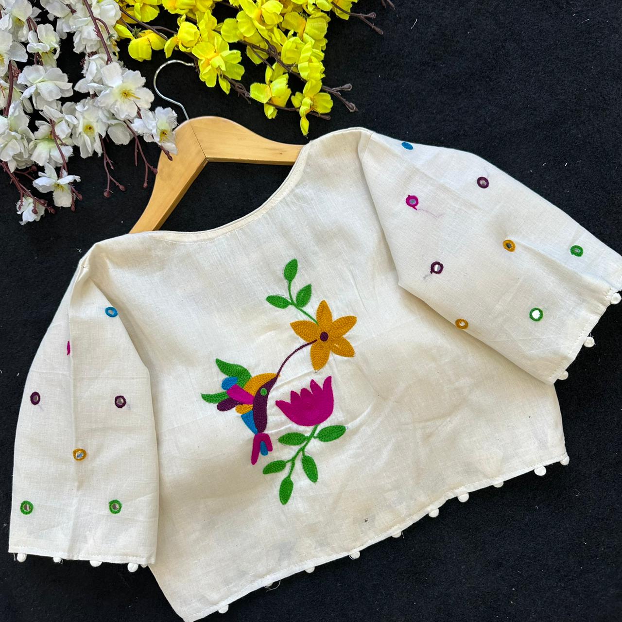 Heavy cotton embroidery ready made blouse