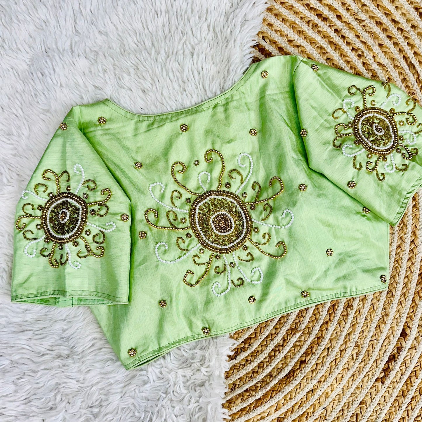 Golden handcrafted work all over ready made blouse