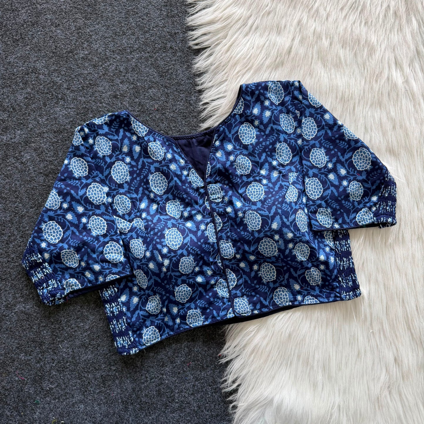 Beautiful hand block print with side elastic ready made blouse