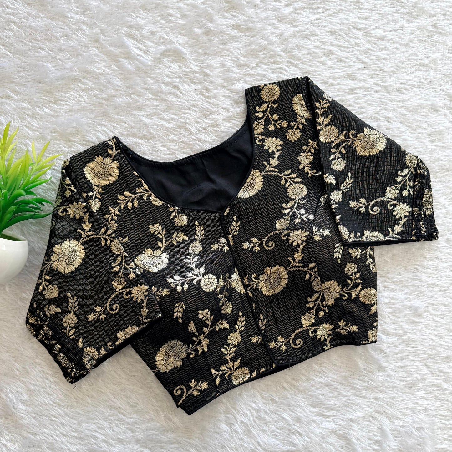 A beauty of weaving work all over with stretchable technology inside ready made blouse