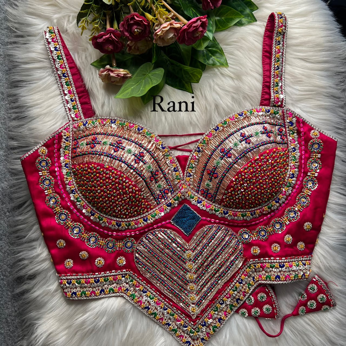 NEW BEADS & RIBBON WORK CORSET-STYLE READY MADE BLOUSE