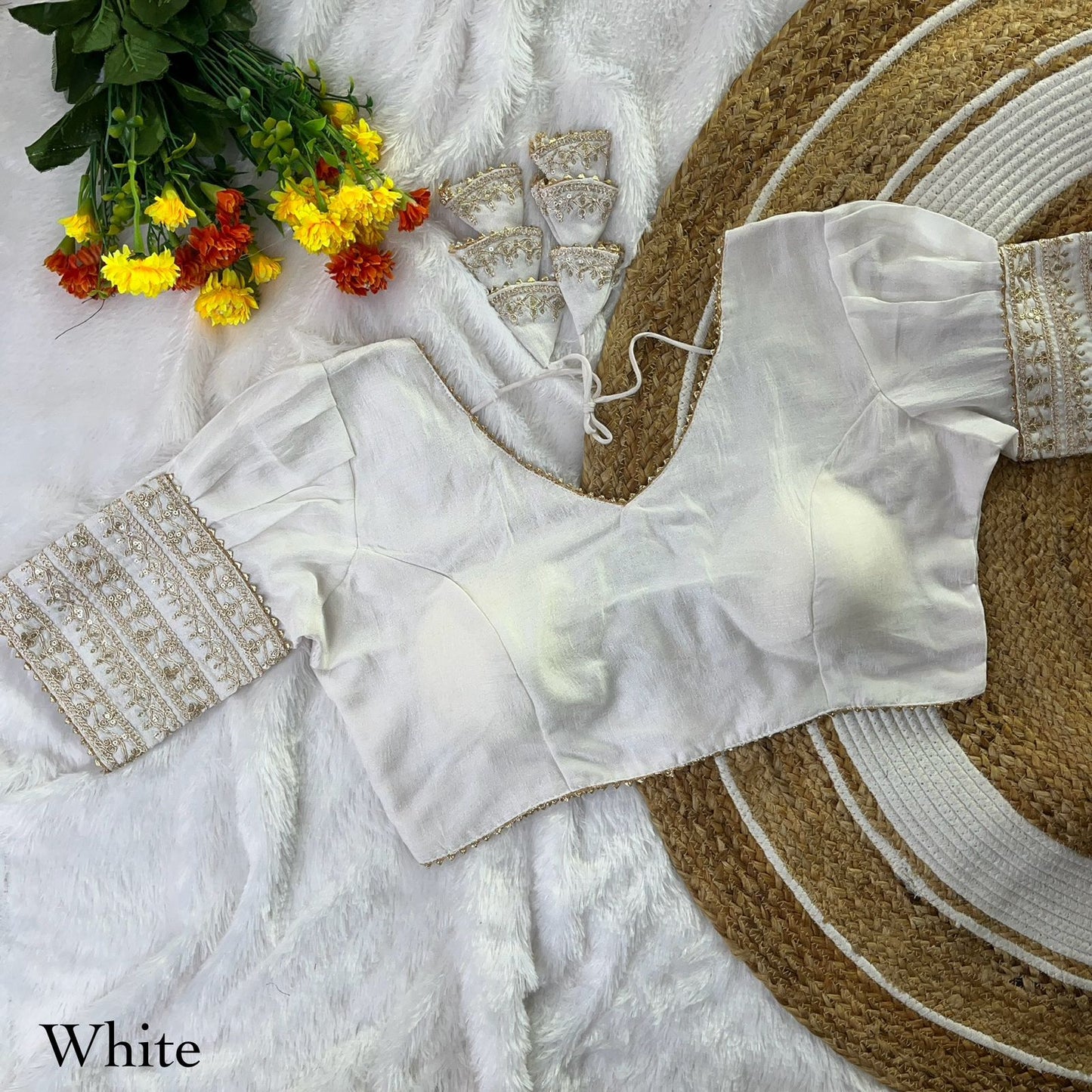 Vichitra silk balloon sleeve ready made blouse