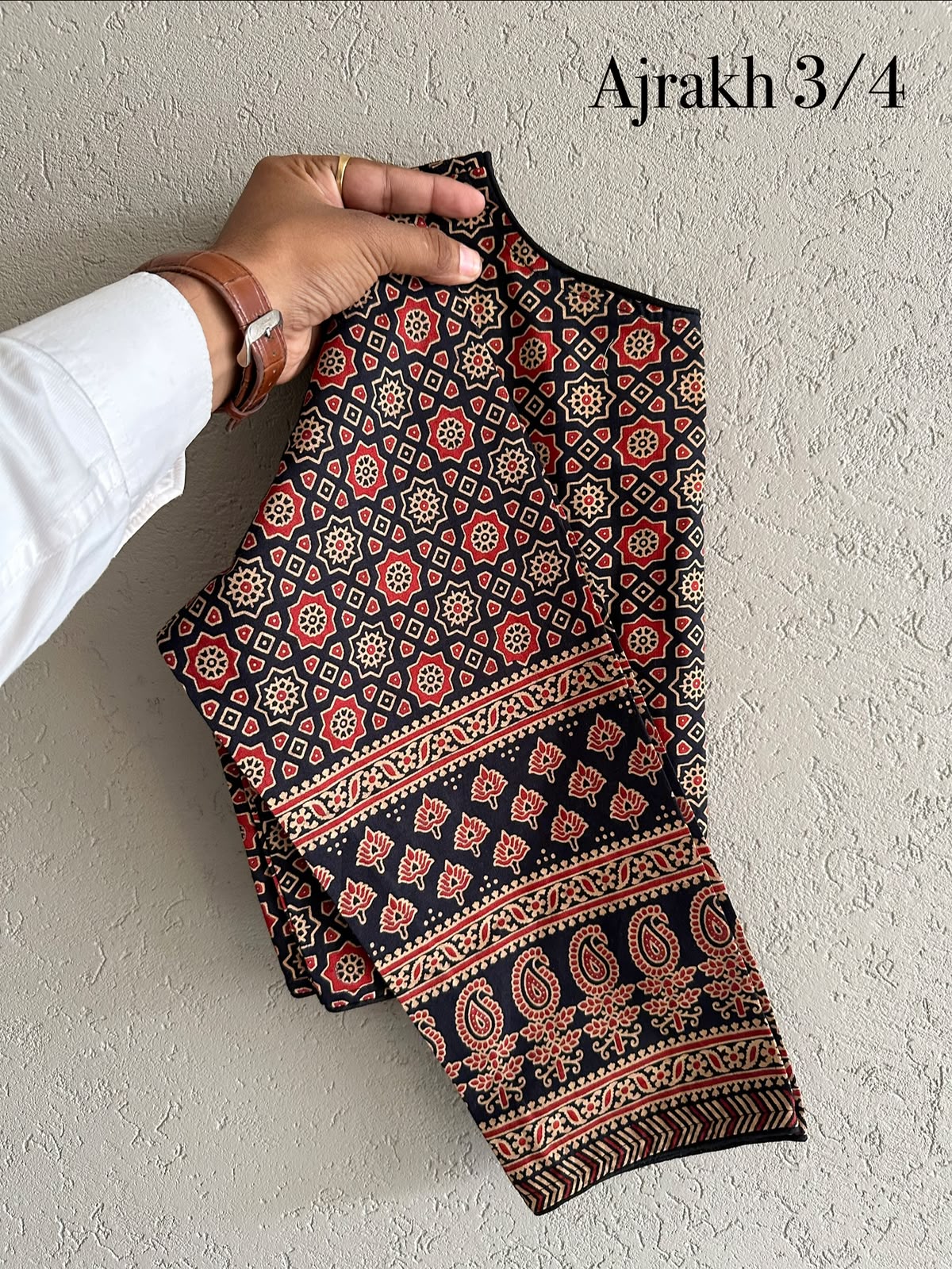 Ajrakh block print 3/4th sleeve ready made blouse