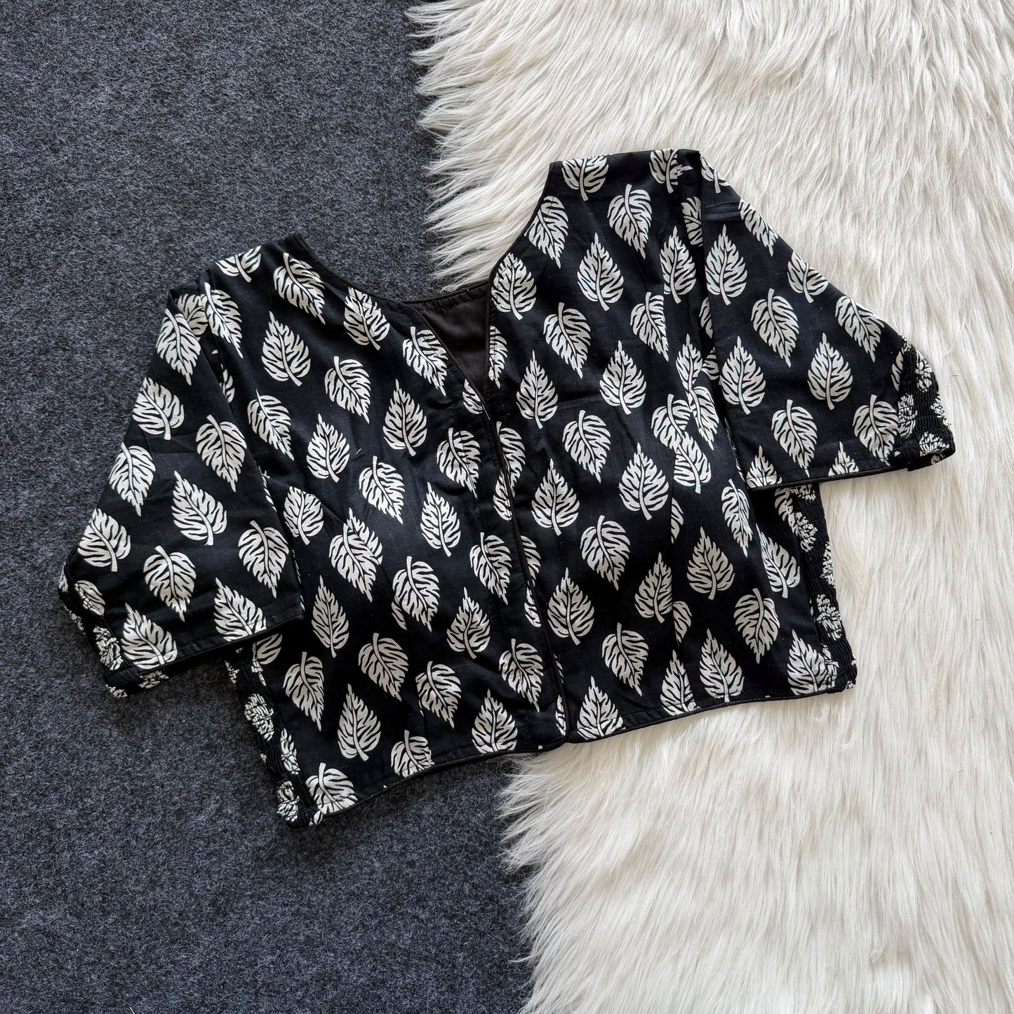 Beautiful hand block print with side elastic ready made blouse