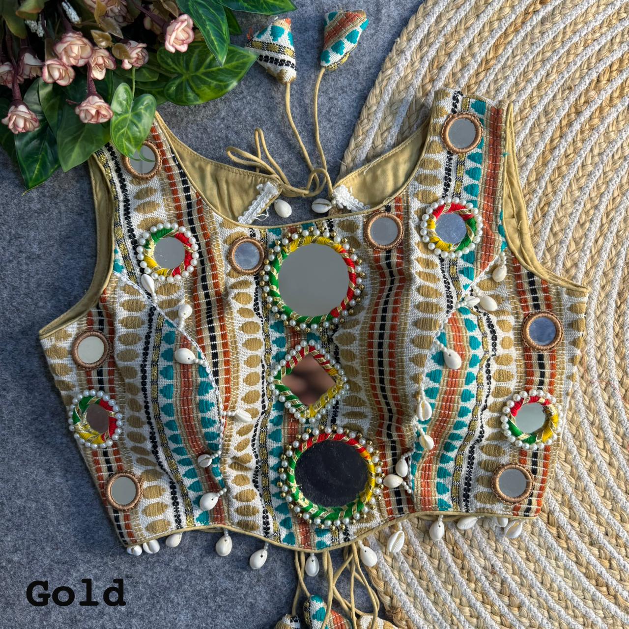 Hand mirror work ready made blouse