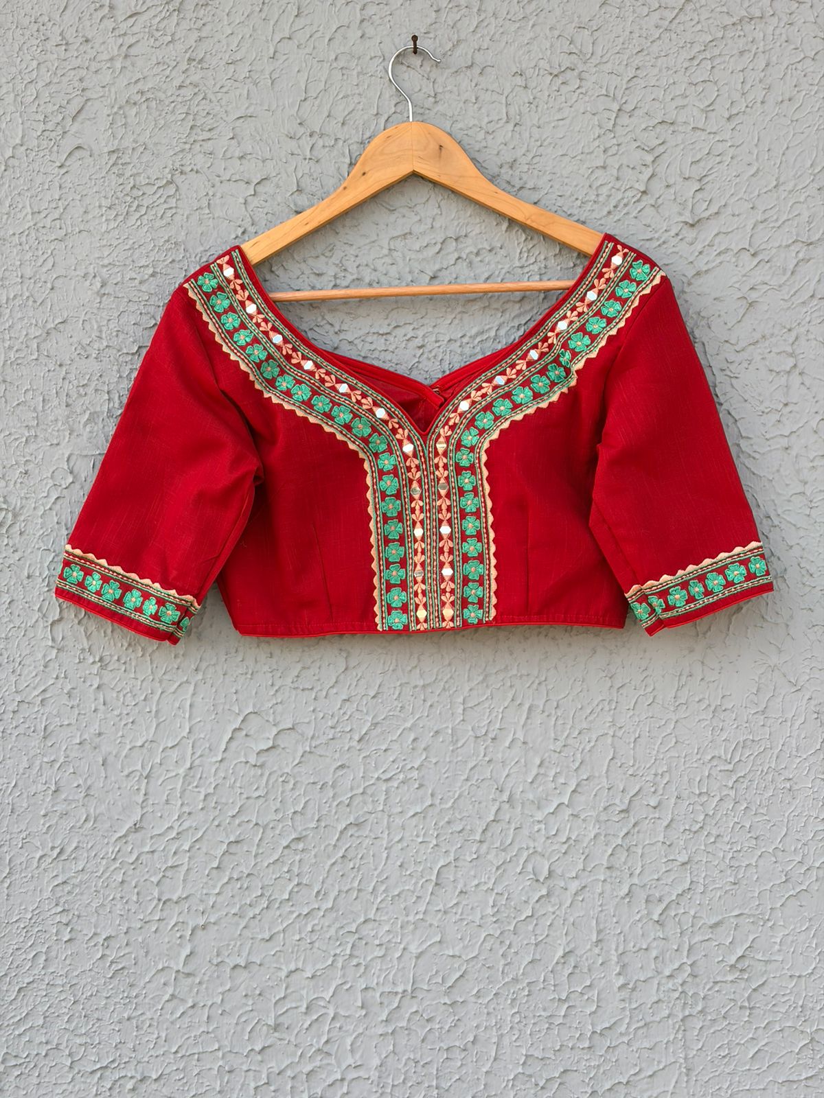 Cotton mirror embroidered designer blouse