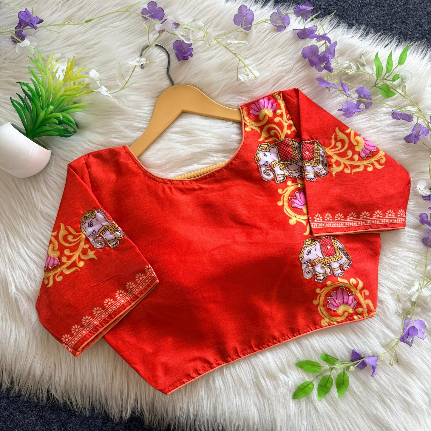 Pure silk fabric with Decent print ready made blouse